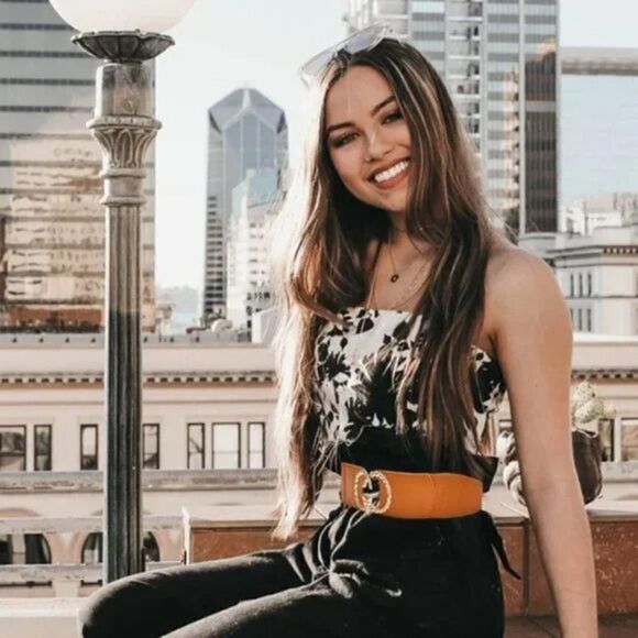 NEW WOMEN Stretchy Belt Metal Buckle Brown1 - Picture 5 of 7